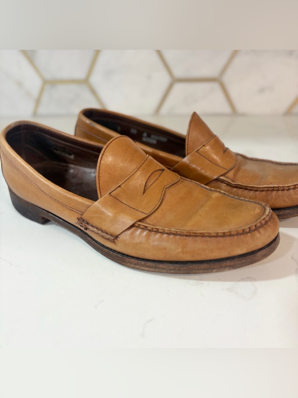 Allen Edmonds Paxton Tan Leather Penny Loafers Mens Sz 12 A USA Classic Preppy